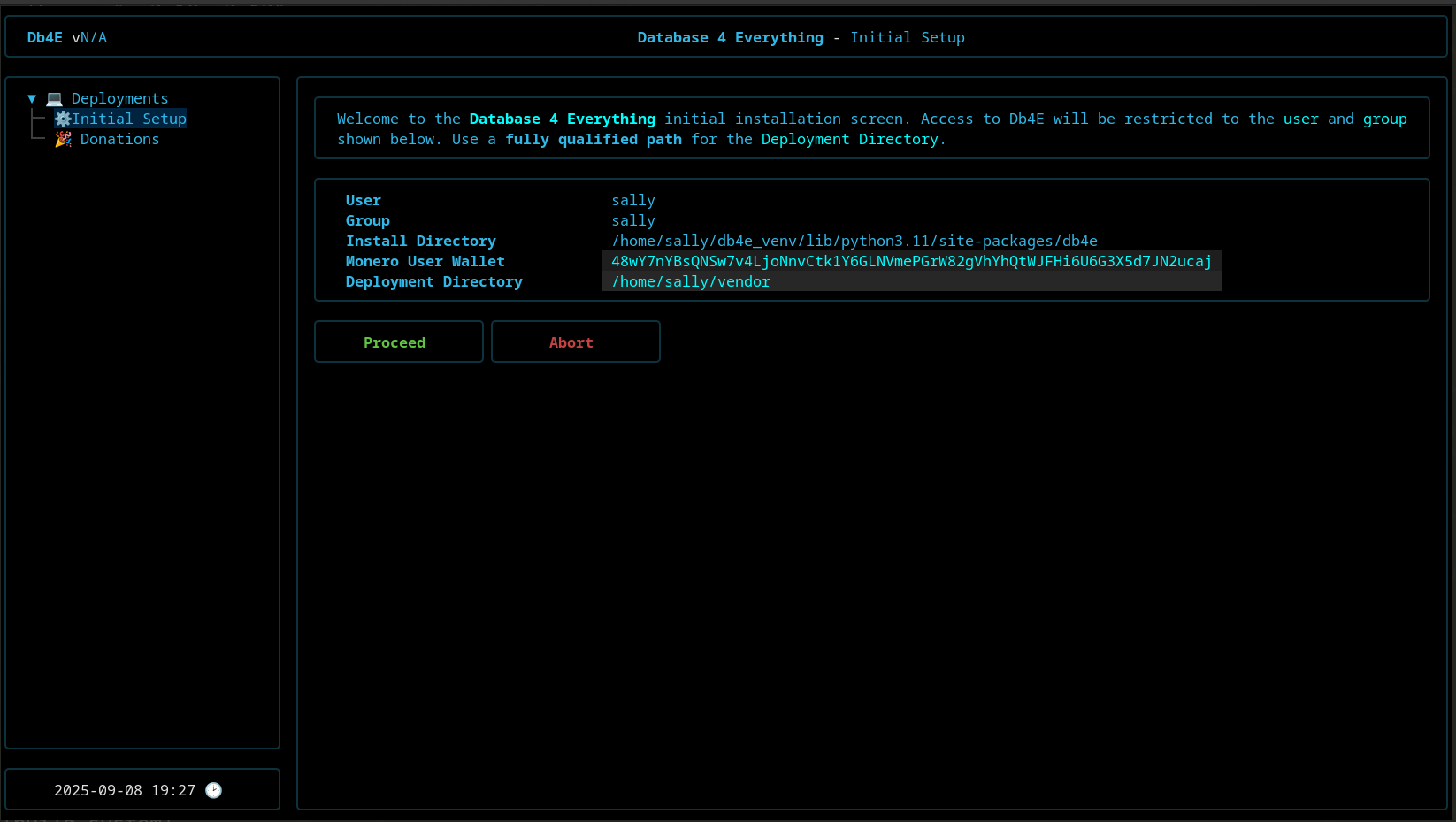 Initial Setup Screen